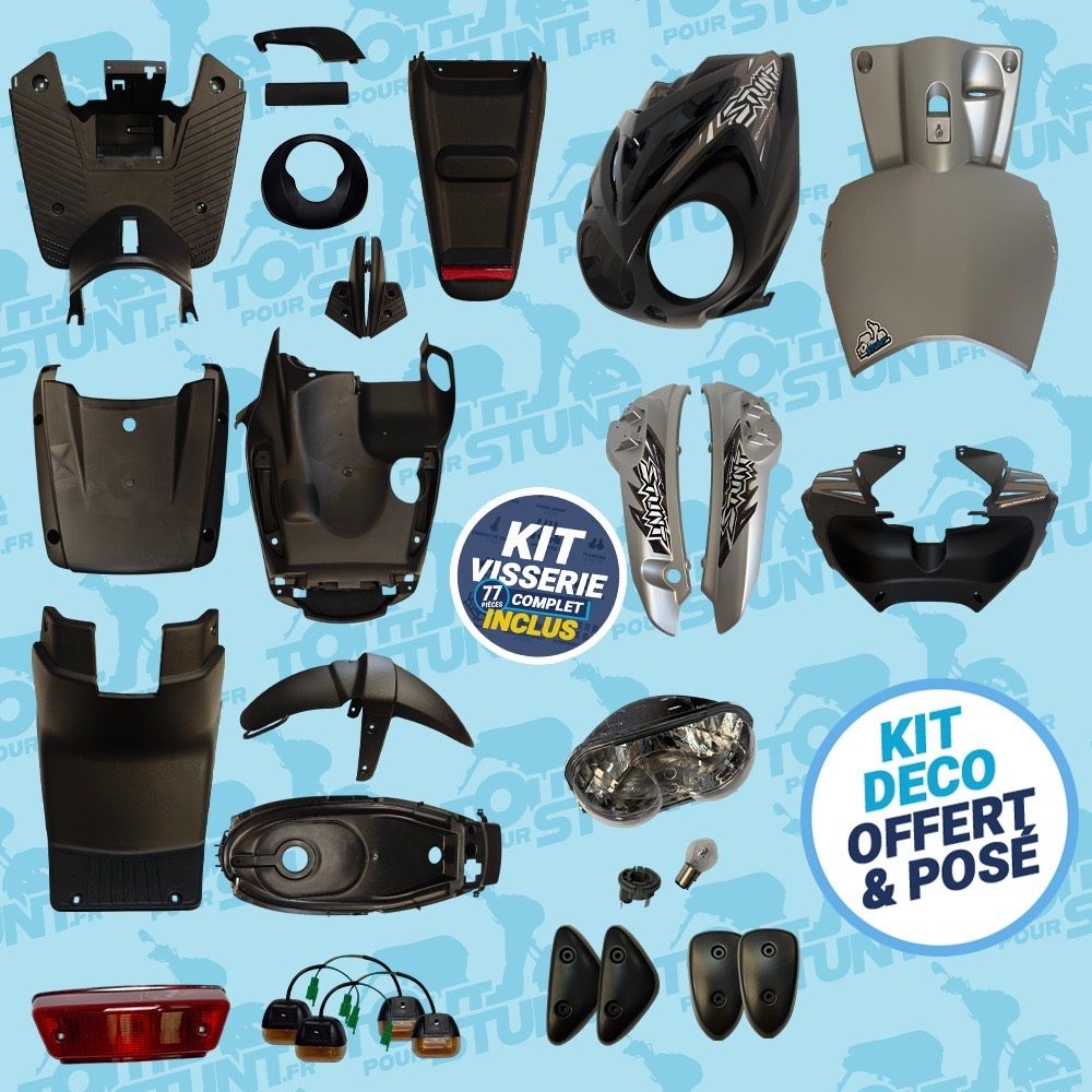 KIT CARÉNAGE COMPLET GRIS ET NOIR EXTREME FUN STUNT MBK YAMAHA