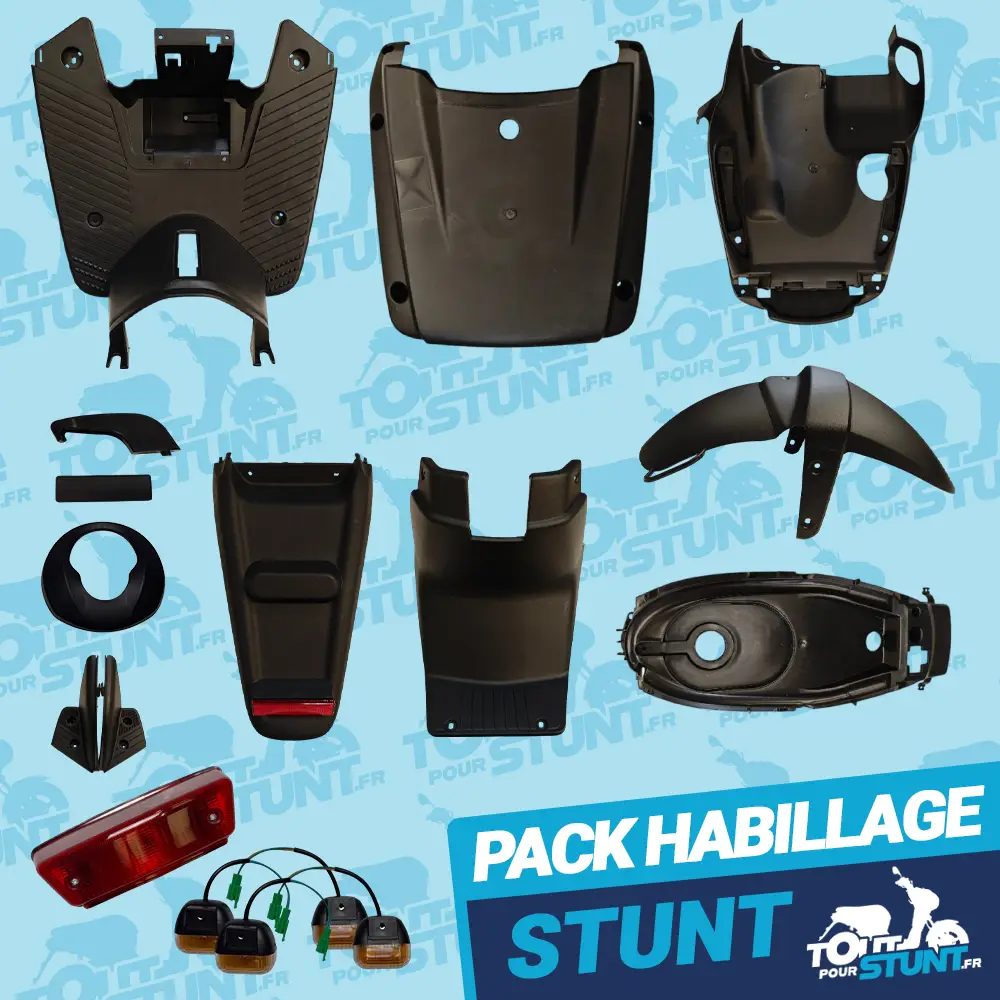 PACK HABILLAGE > 11 Pièces Noir Mat pour MBK Stunt / Yamaha Slider SCOOTER-MBK-STUNT-YAMAHA