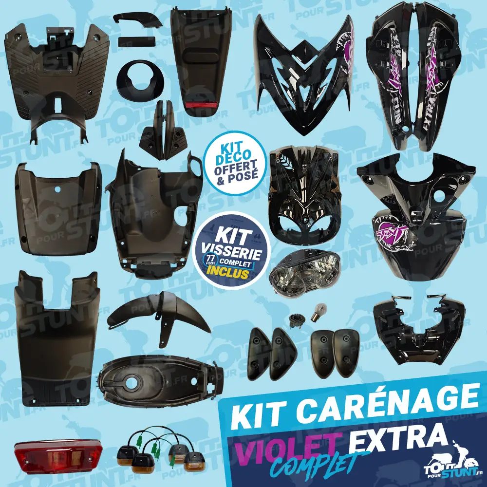 KIT CARÉNAGE COMPLET NOIR ET VIOLET EXTRA FUN STUNT MBK YAMAHA