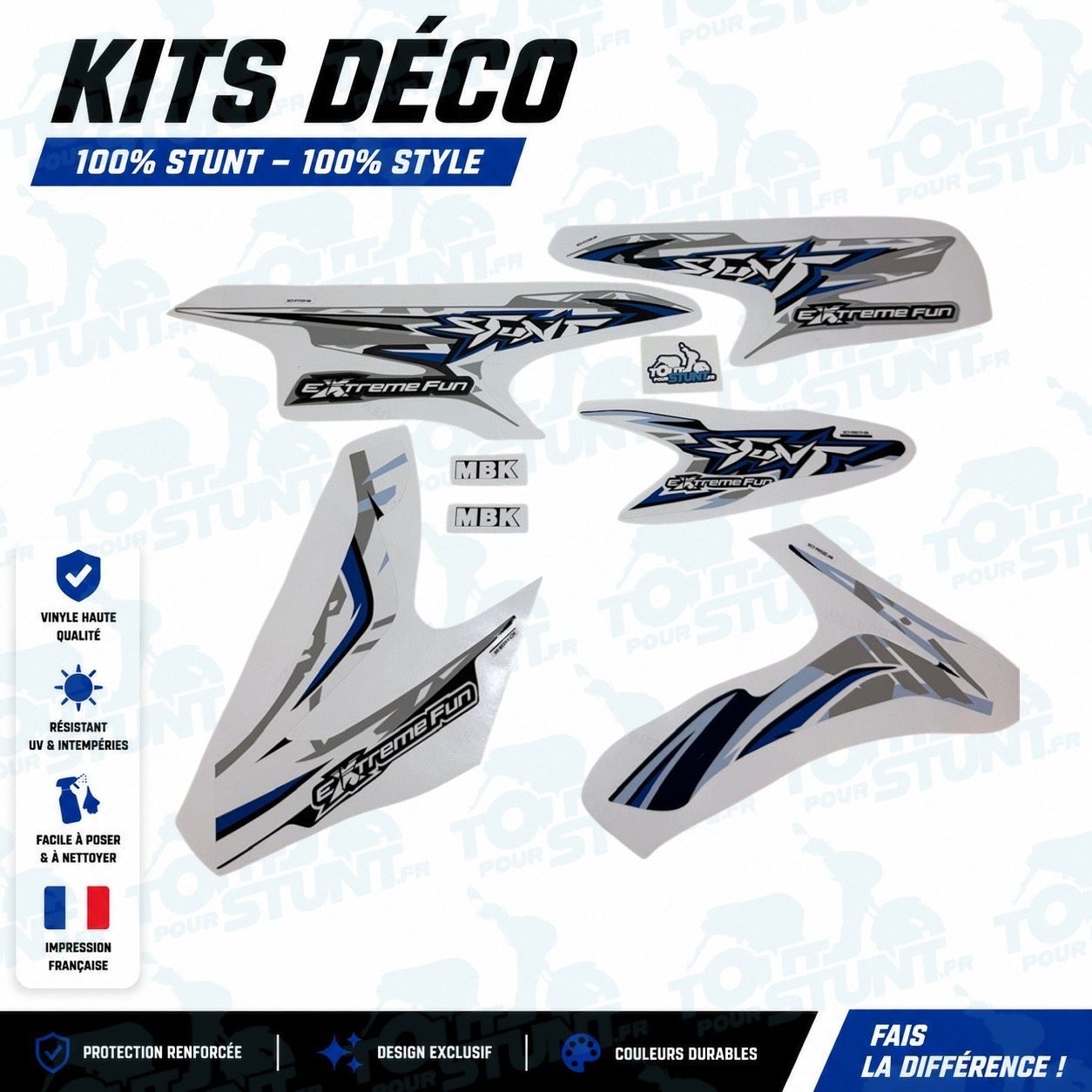 KIT DÉCO STUNT MBK GRIS & BLEU EXTREME FUN STUNT MBK YAMAHA