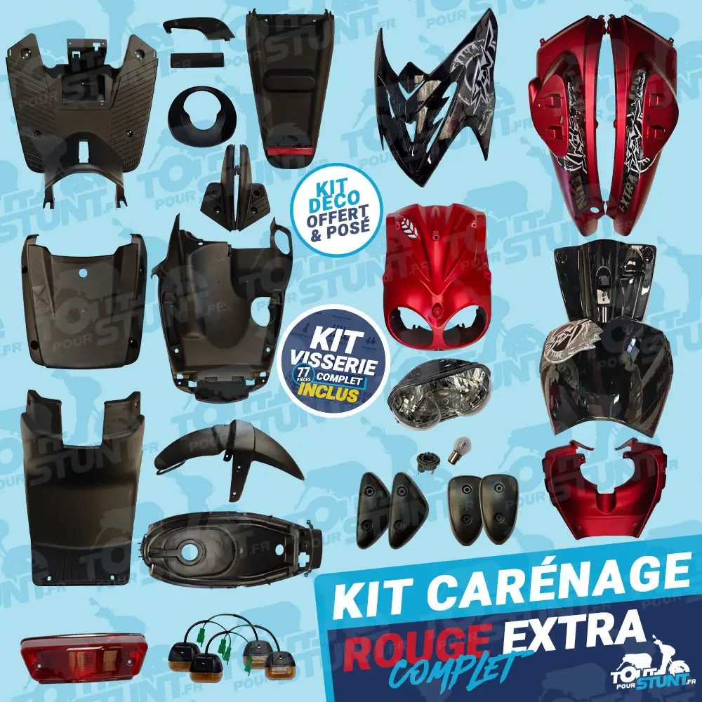 KIT CARÉNAGE COMPLET NOIR ET ROUGE EXTRA FUN STUNT MBK YAMAHA