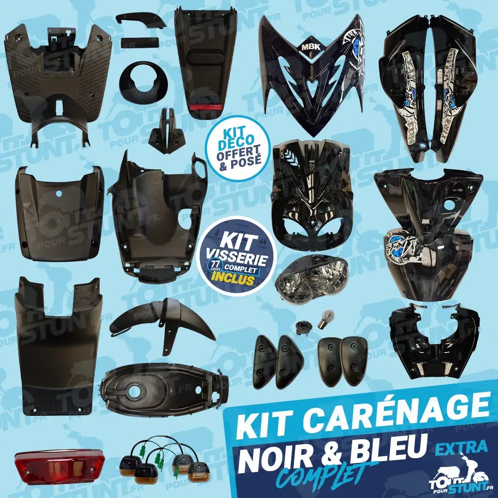 KIT CARÉNAGE COMPLET NOIR ET BLEU EXTRA FUN STUNT MBK YAMAHA