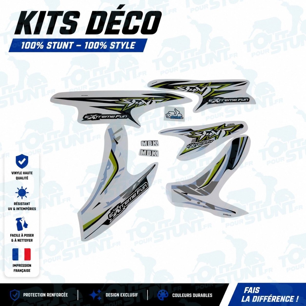 KIT DÉCO STUNT MBK BLANC & VERT EXTREME FUN STUNT YAMAHA 