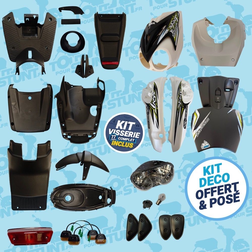 Kit Carénage Complet Stunt Blanc et Vert pour moto SCOOTER-MBK-STUNT-YAMAHA