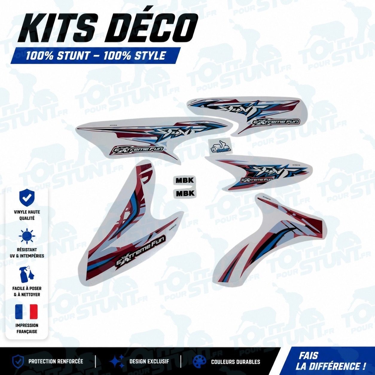 KIT DÉCO STUNT MBK ROUGE & BLEU EXTREME FUN STUNT YAMAHA