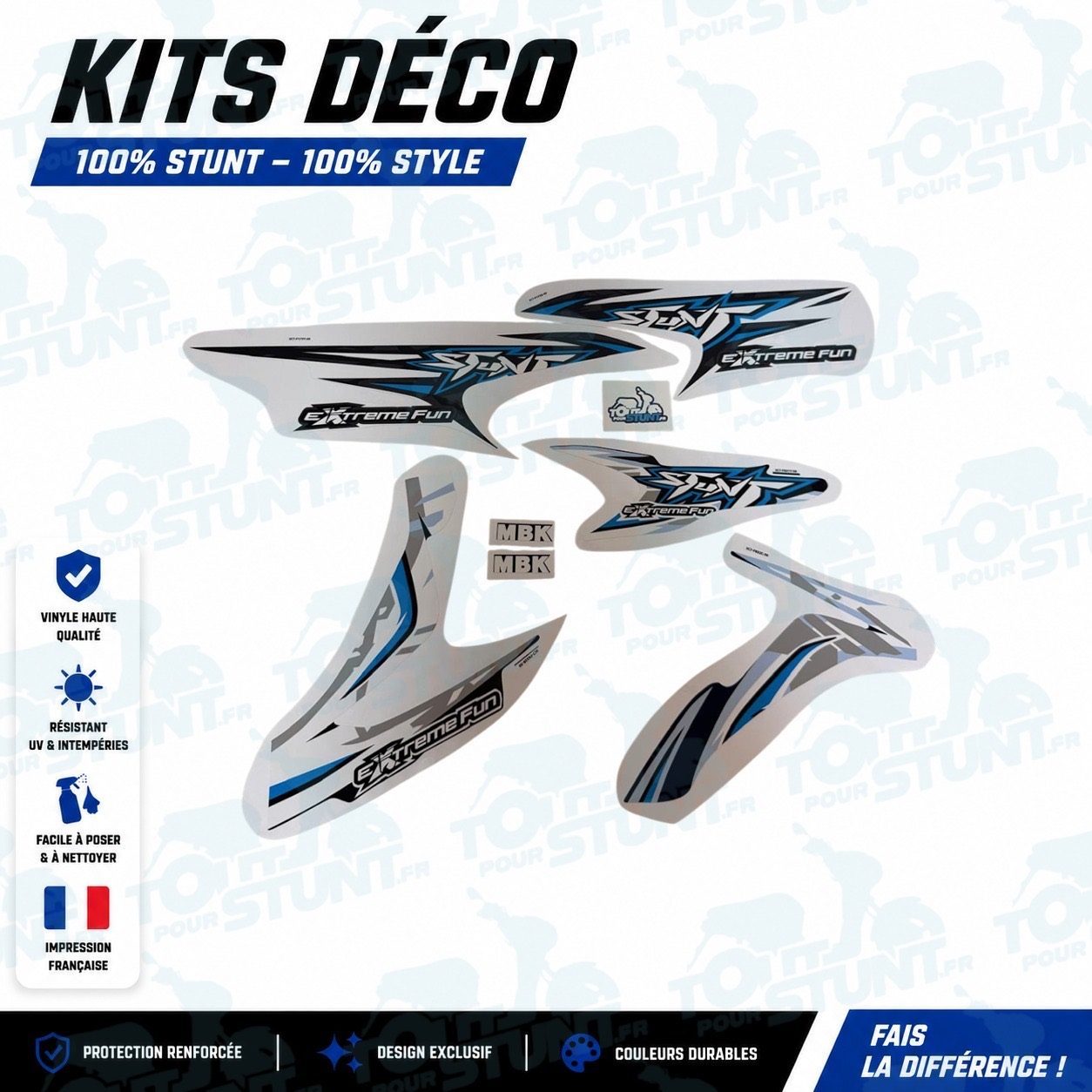 KIT DÉCO STUNT MBK BLANC & BLEU EXTRÊME FUN STUNT YAMAHA