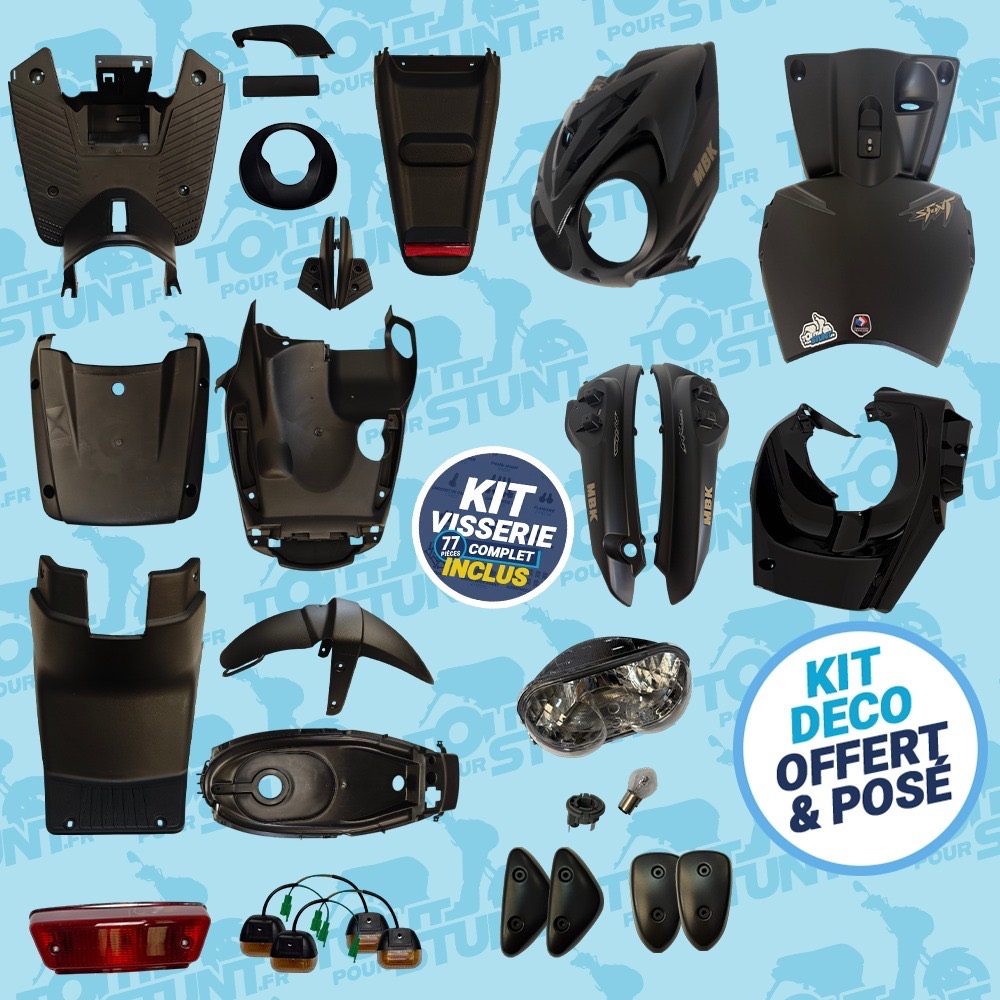 KIT CARÉNAGE COMPLET NOIR MAT NAKED NKD DORÉ STUNT MBK YAMAHA