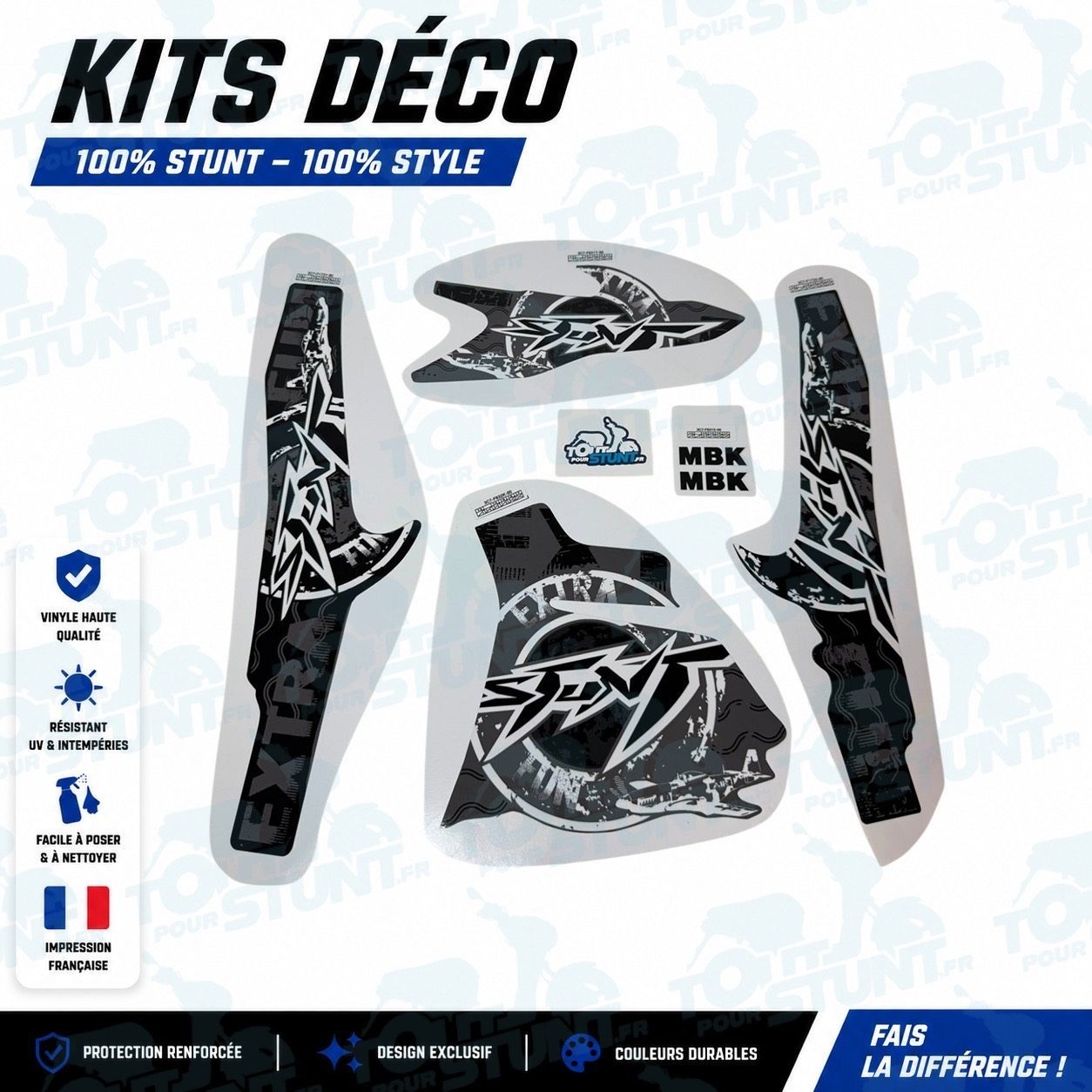 KIT DÉCO STUNT MBK NOIR & GRIS EXTRA FUN STUNT YAMAHA