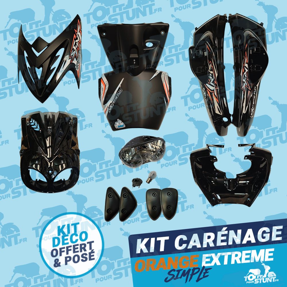 KIT CARÉNAGE SIMPLE NOIR ET ORANGE EXTRÊME FUN STUNT MBK YAMAHA
