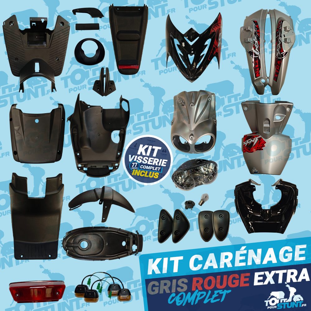 KIT CARÉNAGE COMPLET GRIS ET ROUGE EXTRA FUN STUNT MBK YAMAHA